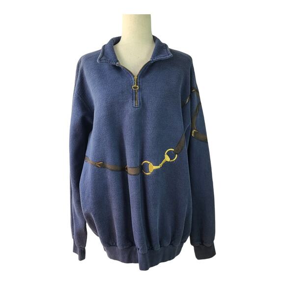 Tiger Brand Blue Brown Gold Equestrian Horse Snaffle Rein Vintage Sweatshirt 3XL - Picture 1 of 4
